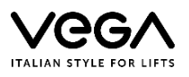 VEGA logo - modern black typography with Italian Style for Lifts tagline representing sophisticated elevator components